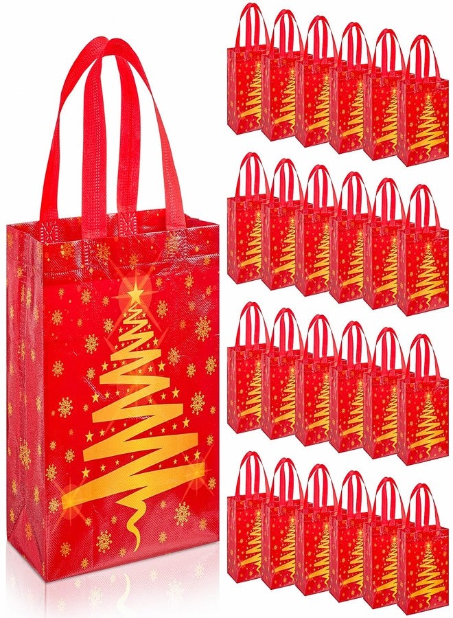 Threlaco 30 Pcs Christmas Gift Bags Bulk Reusable Non Woven Christmas Tree Red and Gold Goodie Treat Bags with Handles for Xmas Holiday Party Favors Gifts Wrapping, 10 x 8 x 4 Inch - Image 1